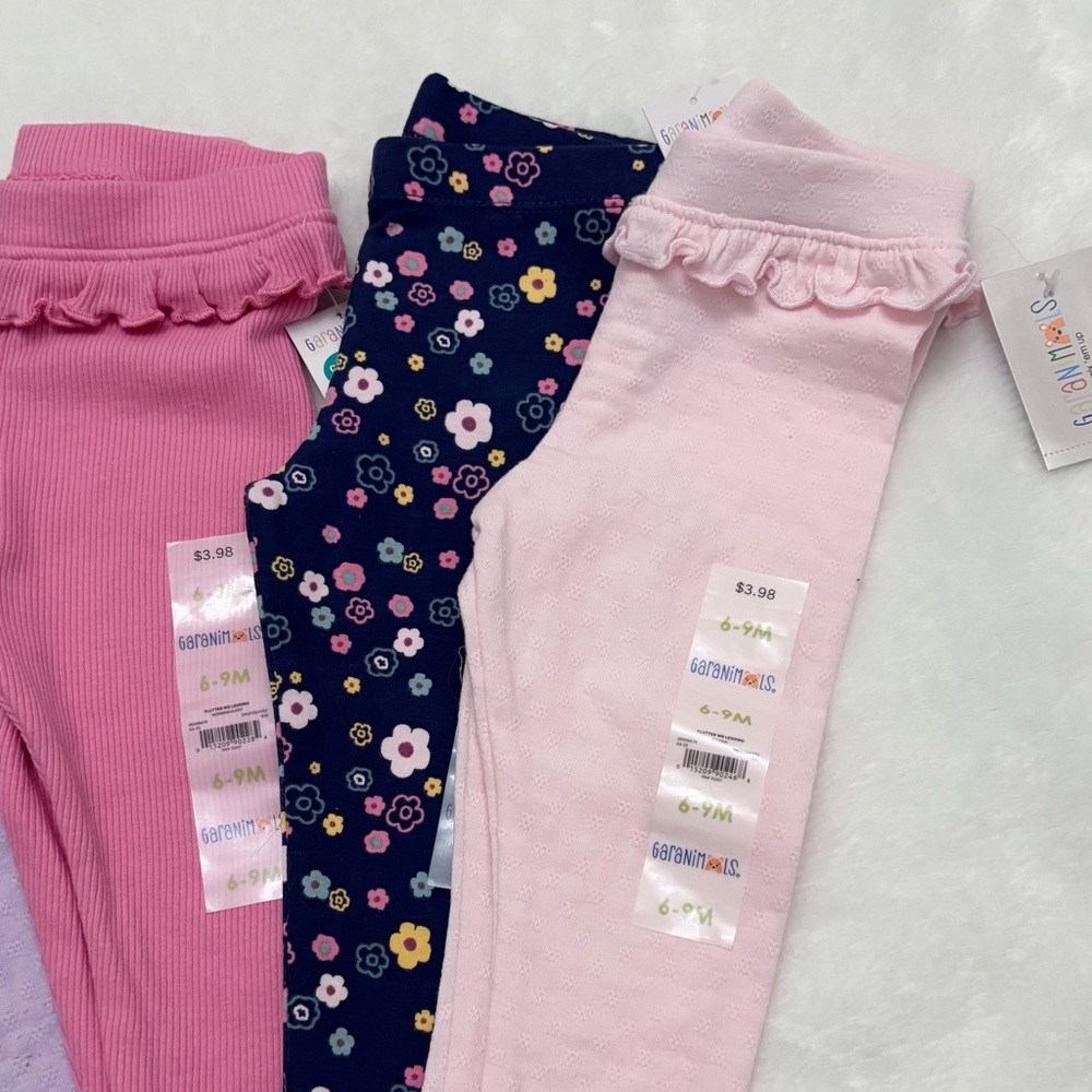 NWT Garanimals Set of Four Ruffle Baby Leggings Pastel and Floral Girl Size 6-9M - Picture 4 of 7